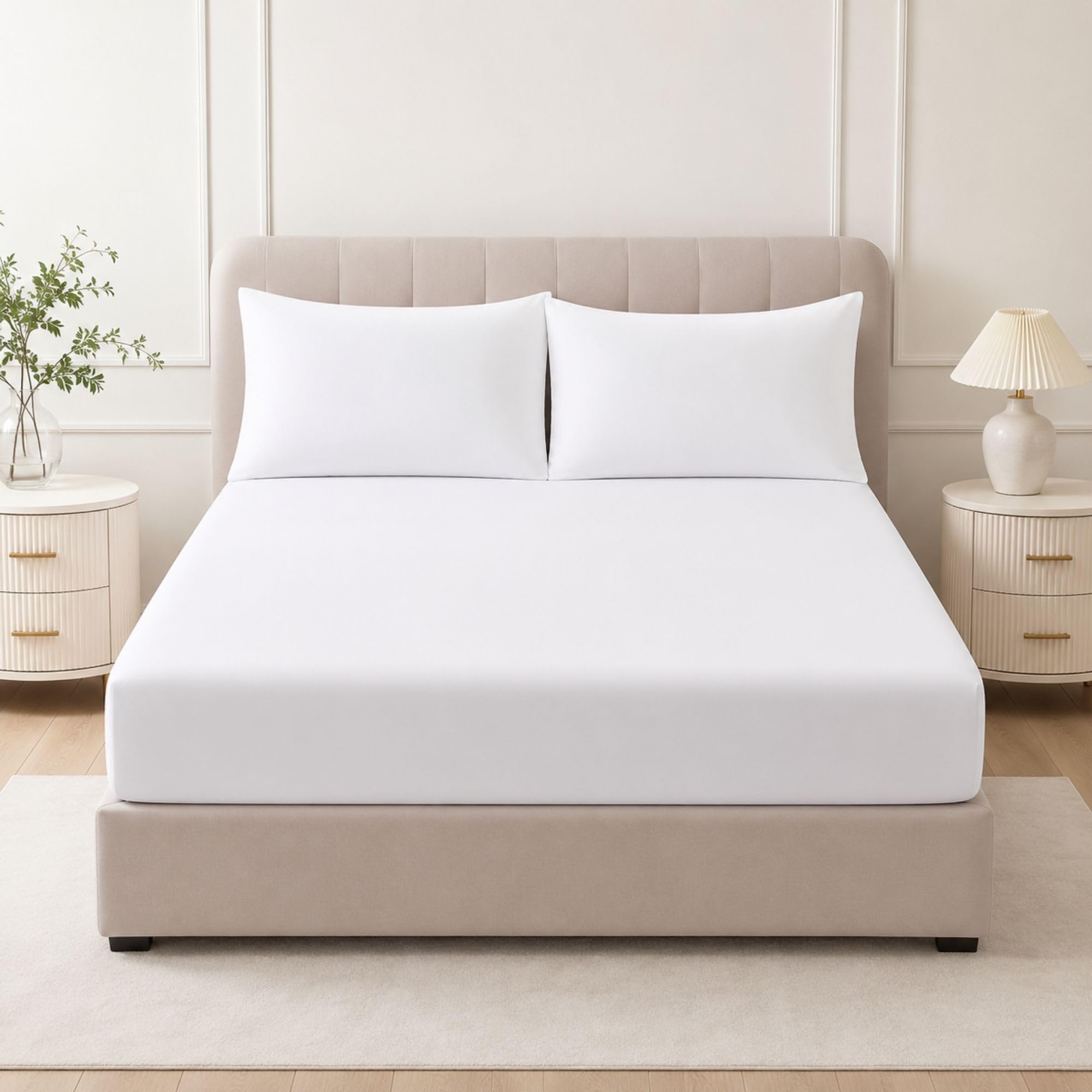 Bloombedding White Double Bed 100% Egyptian Cotton Sheet Set, 400 Thread Count Deep Fitted Sheet 25Cm With 2 Pillowcases, Luxury Cotton Bedding For 137X190cm Mattress