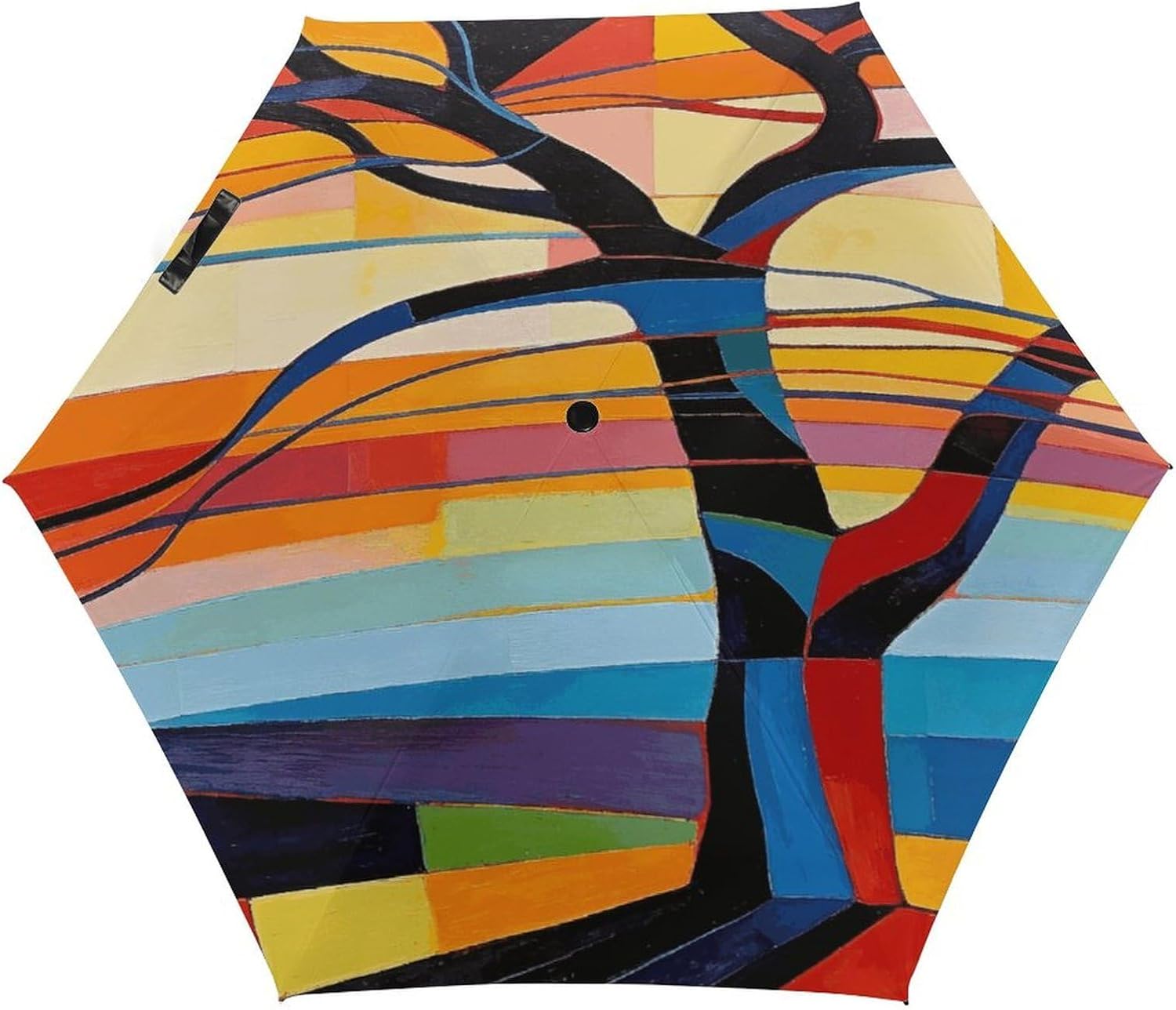 Abstract Tree Landscape Painting Printed Exterior 5 Fold Umbrella,Windproof Travel Umbrella for Sun Protection, Small Portable,Compact Umbrellas for Travel, Purse Or Backpack