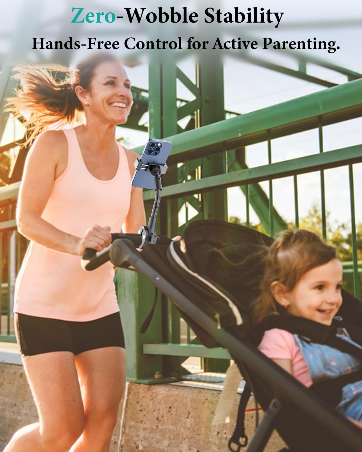 Stroller Phone Holder, Gooseneck Cell Phone Mount for Baby Stroller, Shopping Cart, Bicycle, Pilates Reformer, Handlebar Clamp Mount for iPhone 16 Pro Max/14/13/12, Galaxy S24, 4–7" Smartphone