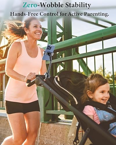 Miniatura 2 de Soporte para teléfono para cochecito de bebé, brazo de cuello de cisne ajustable, abrazadera de instalación rápida para cochecito de correr, carrito