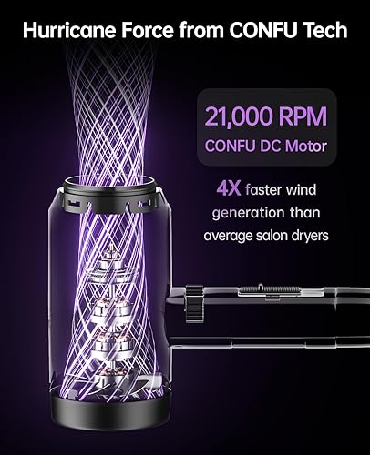 Miniatura 3 de CONFU - Secador de pelo con difusor, secador iónico de 1600 W, portátil, ligero, secado rápido, secador de pelo de iones negativos, 3 ajustes de