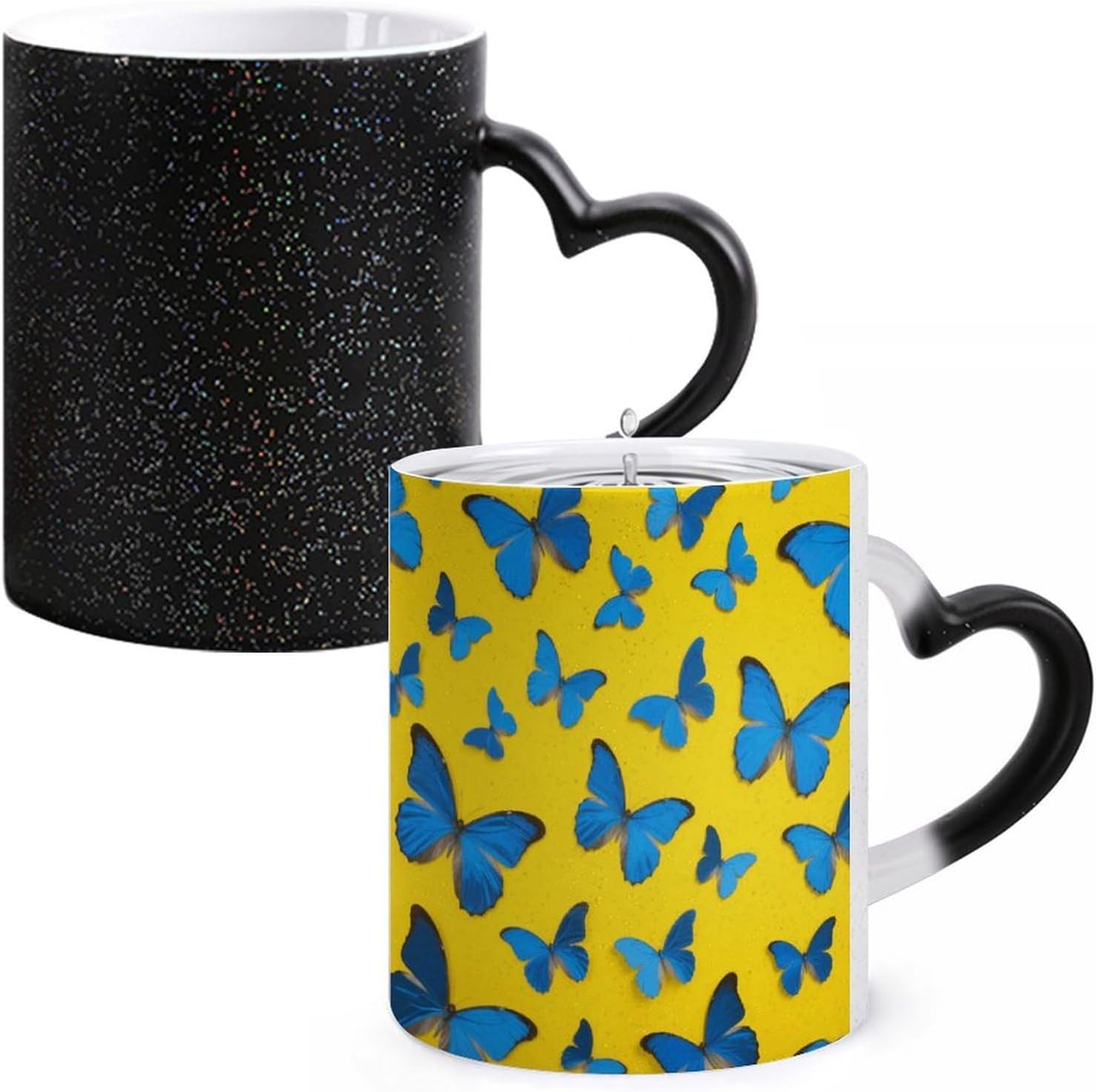 Color Changing Cup with Heart Shape Handle, Yellow Butterfly Float image 3