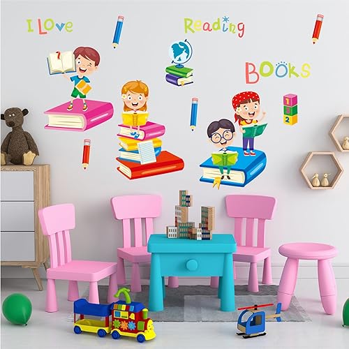 Miniatura 7 de Calcomanías de pared de libros de lectura, calcomanías de pared con cita inspiradora, arte educativo de pared y murales para habitación de niños