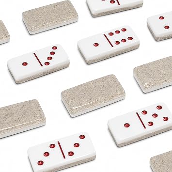 IDTQ Dominoes Set Adult Double 6 Dominoes Game Set with 28 Domino Tiles, Double with Premium Gift Box, 7 Polyhedral Dice, Classic Board Game Light Brown