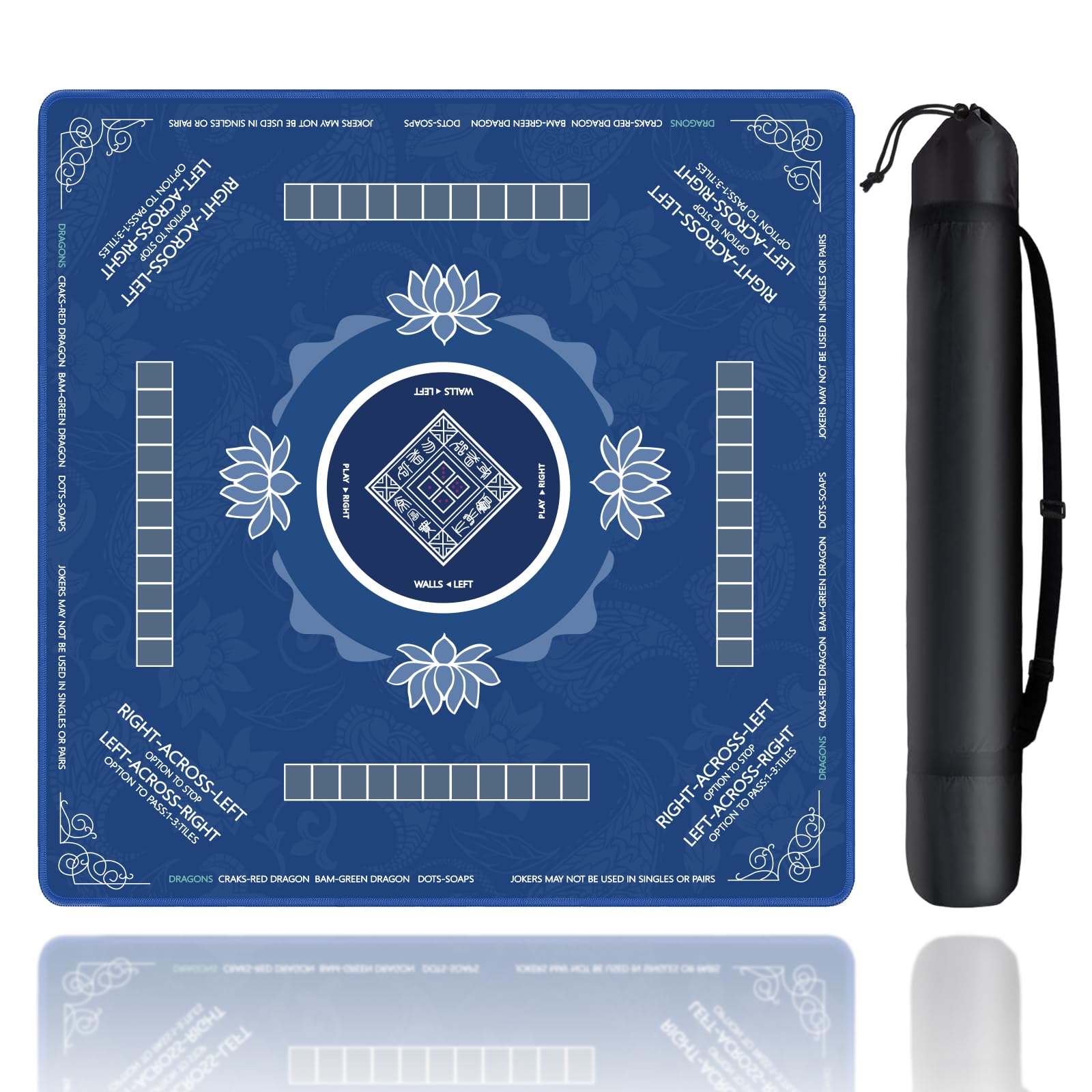 Mahjong Mat, Mahjong Mat for Table with Bag, 31.5" x 31.5" Rubber Anti Slip and Noise Reduction Board Gaming Mat for Mah Jongg, Poker, Board Tile Games, Dominoes
