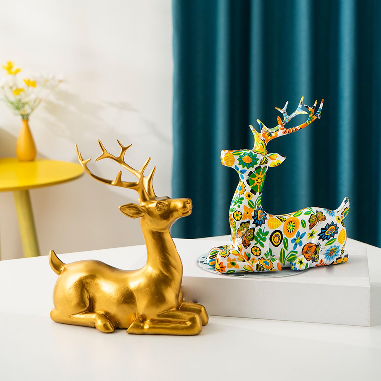 Figura de ciervo de resinas, escultura de reno dorado con detalles finos, estatua de animal para el hogar, oficina, decoración de mesa, regalo de inauguración de la casa