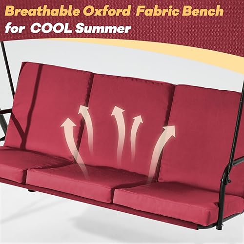 Miniatura 5 de Columpio de patio de 2 asientos, columpio al aire libre con cojines extraíbles, toldo ajustable para patio trasero, porche, jardín, asiento de tela,