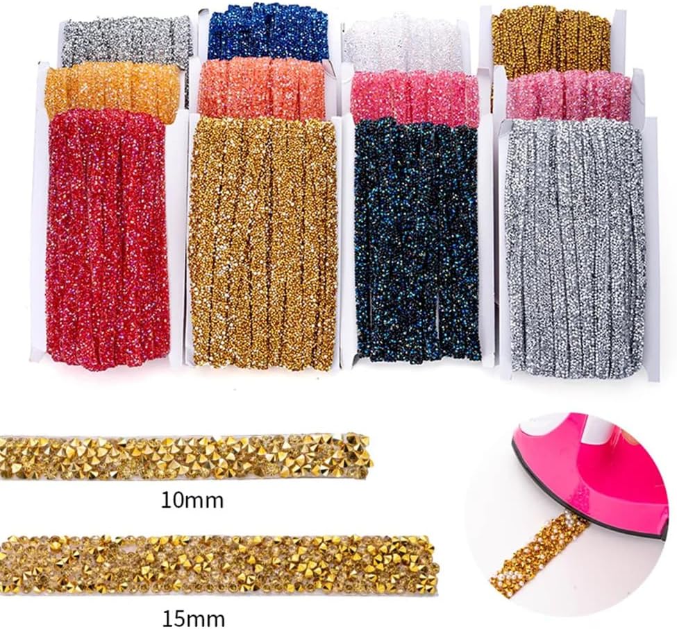 Generic 10/15Mm 10Yards/Roll Hot Fix Resin Rhinestone Trim Crystal Beaded Ribbon Iron On Chain for Decor Transparent AB 10mm-10Yards-Roll