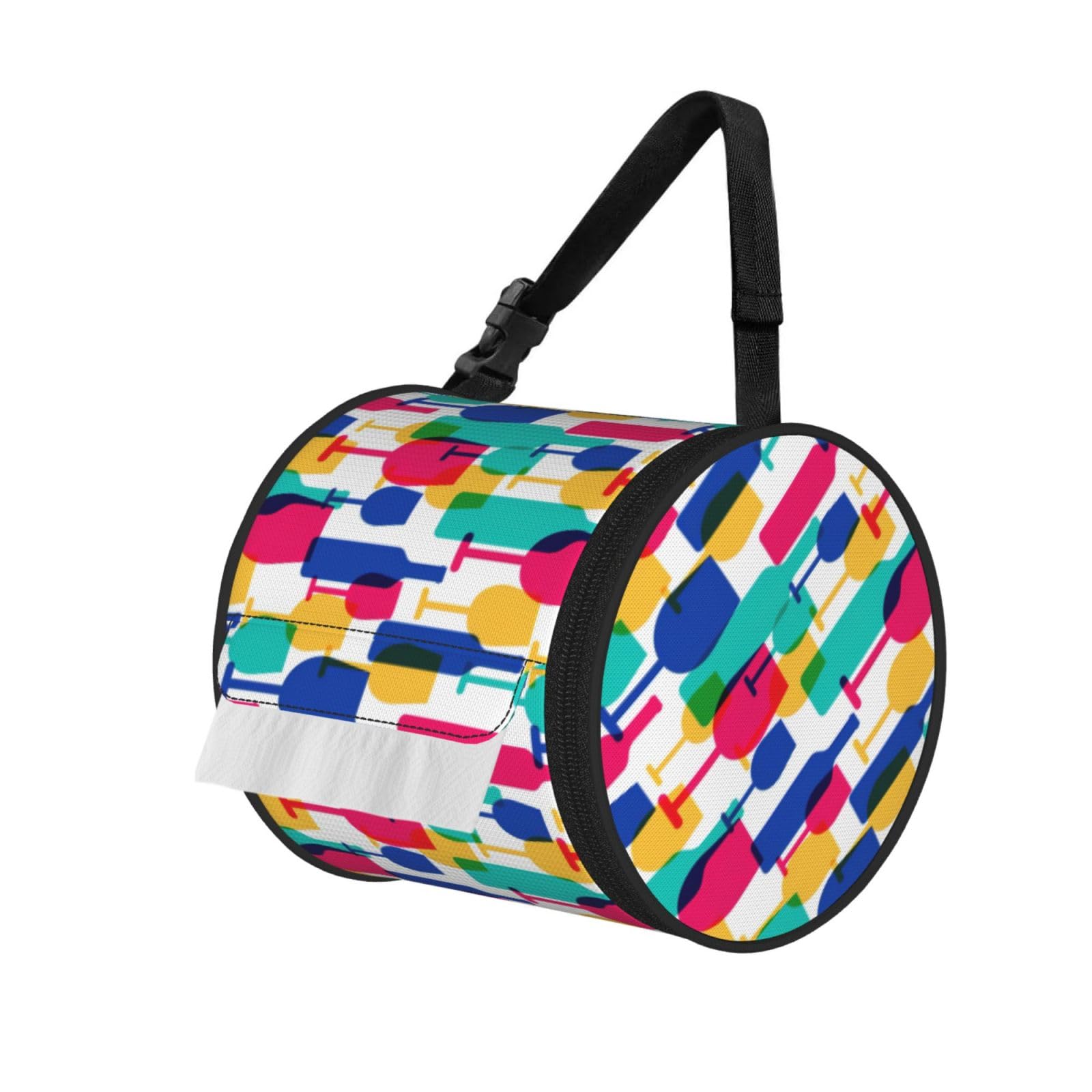Cocktail Glasses and Wine Bottles Printed Roll Paper Carrier Bag, Foldable Oxford Cloth Tissue Case for Camping Hiking Backpack