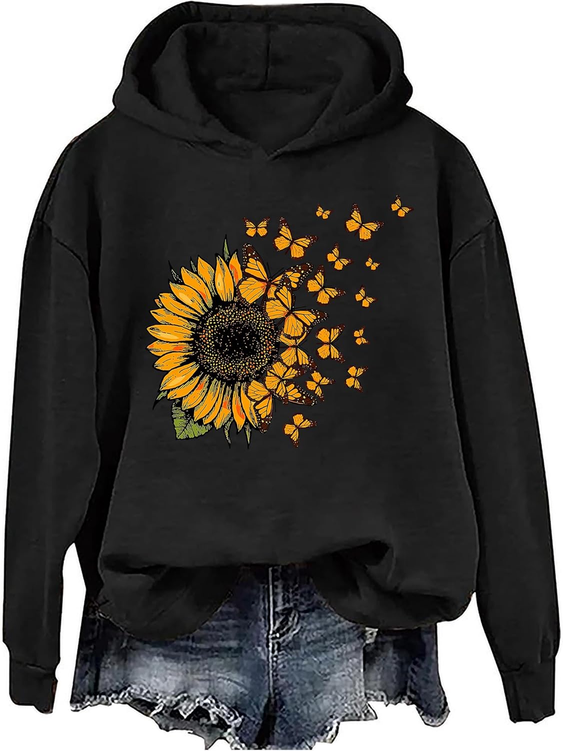Butterfly Sunflower Hoodie - Flying Butterflies Sweatshirt - Image 2