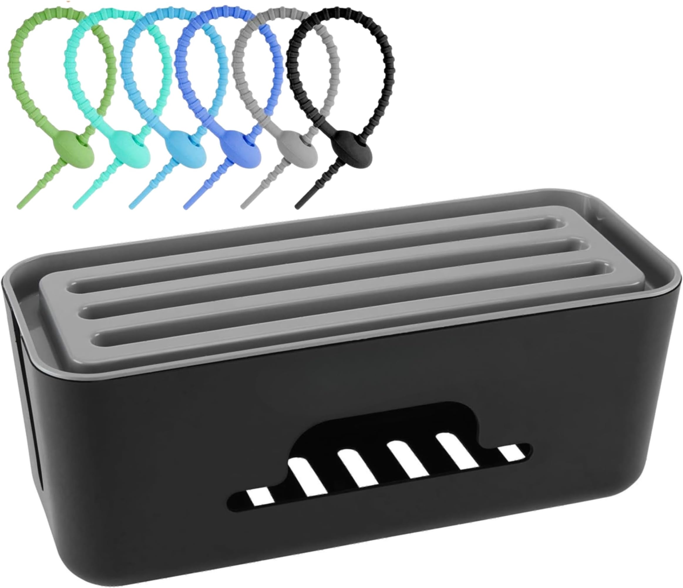 Cable Management Box with 6 Silicone Cable Ties and Mobile Stand - Power Strip, Cords, Wires | Surge Protector Hiding Cover Organizer for Home, Office 15L 35 W 15.5H Cm (1 Pcs Black)
