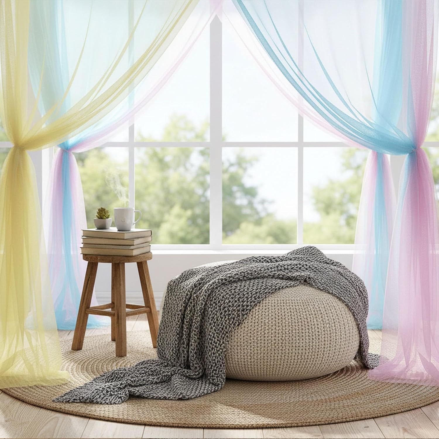 4 Corner Mosquito Net for Bed, Rainbow Canopy Bed Curtains for Full Queen King Size Bed, Elegant Princes Bed Canopy for Patio Indoor Outdoor, Halloween Decoration (Rainbow, 84.7"X82.7"X86.6")
