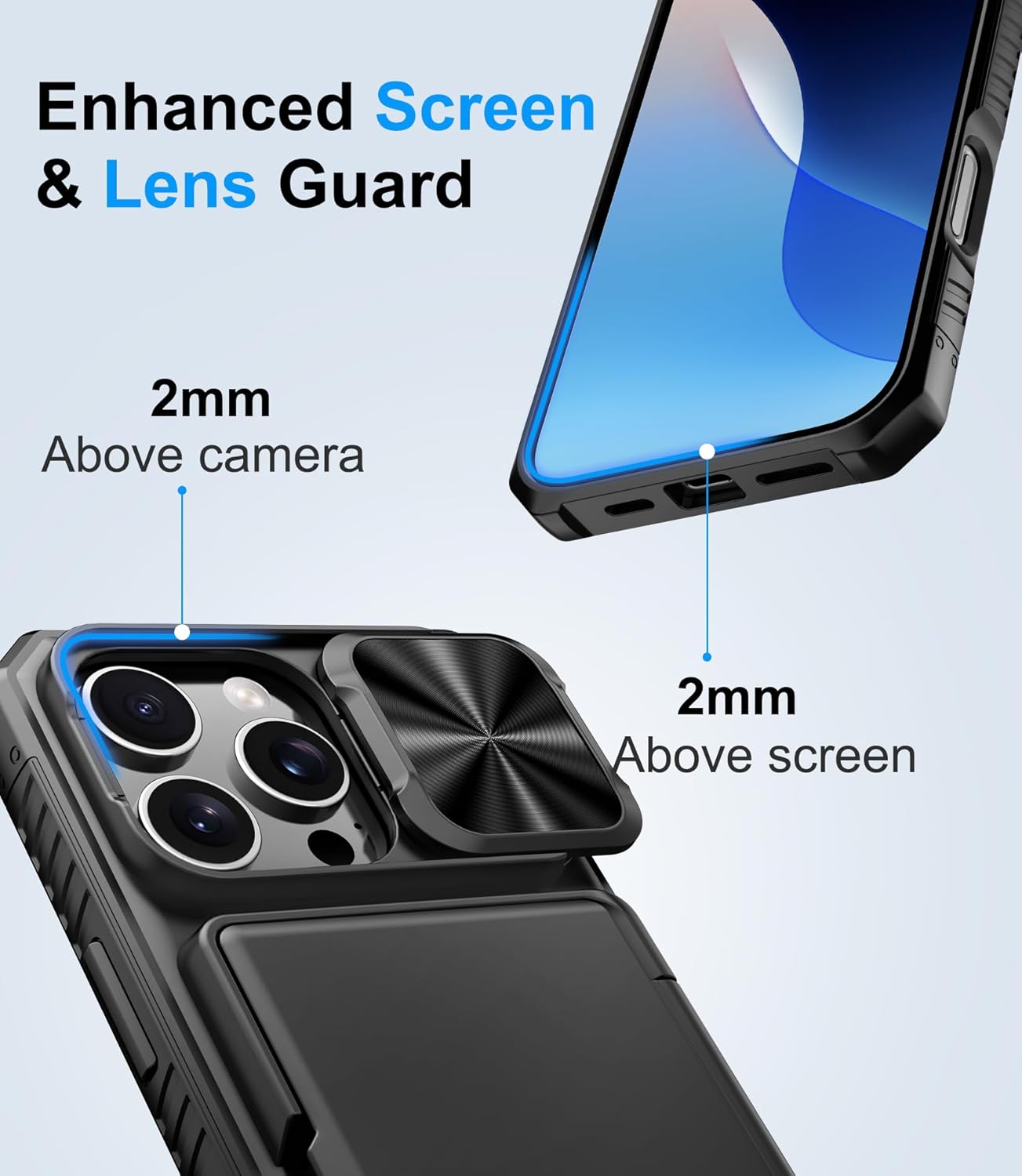 for iPhone 16 Pro Case Wallet, Built-in Card Holder (4-5 Cards), Slide Camera Cover, Military Grade Drop Protection, Rugged Heavy Duty Men Women Protective Phone Case for iPhone 16 Pro, Black - Image 6