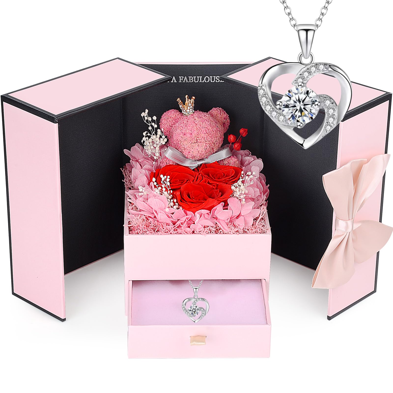 Caja Corazon San Valentin Rosa Eterna, Flores Reales De Larga Duración, Con  Caja De Regalo De Collar, Regalos Para Mama, Esposa, Novia, Prometida, En  El Aniversario De Navidad, Día De La Madre,, image size:1600x1600