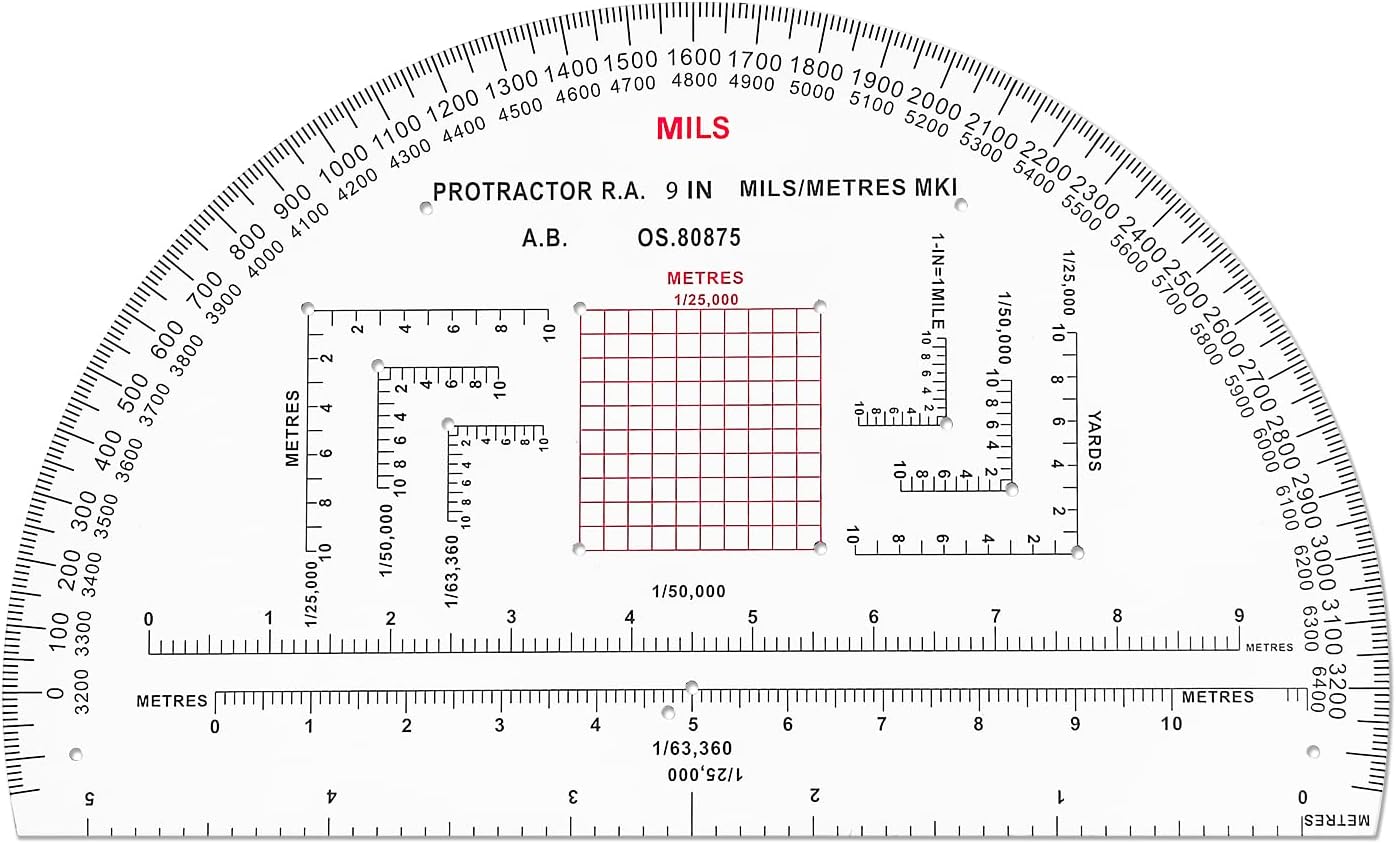 CYA Military Map Protractor for Land Navigation, Military Style UTM/MGRS Coordinate Scale, 9" RA