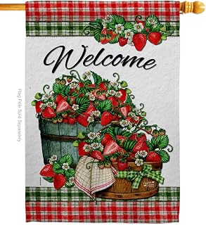 Sweet Srawberries House Flag Food Fruit Pineapple Strawberry Apple Watermelon Tropical Aloha Summer Decoration Banner Small Garden Yard Gift Double-Sided, Made in USA