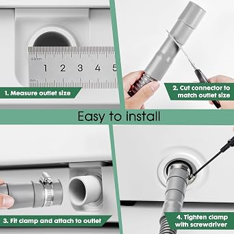 Universal Washing Machine Drain Hose - 6 Ft Discharge Hose with Long Hook - Corrugated and Flexible Washing Machine Hose Drain Replacement with Clamp