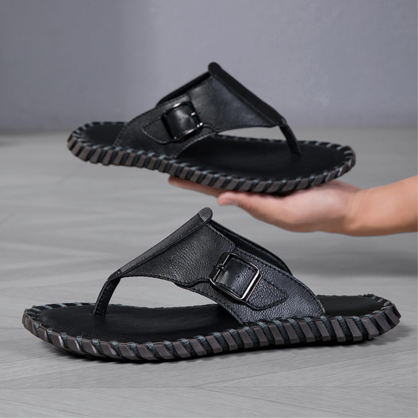 Chanclas Ocio Caminar Hombres Zapatos De Playa Casuales Tamaño Grande Sandalias Masculinas Zapatillas Verano Diapositivas Secas Rápidas Medio Arrastre-black-46