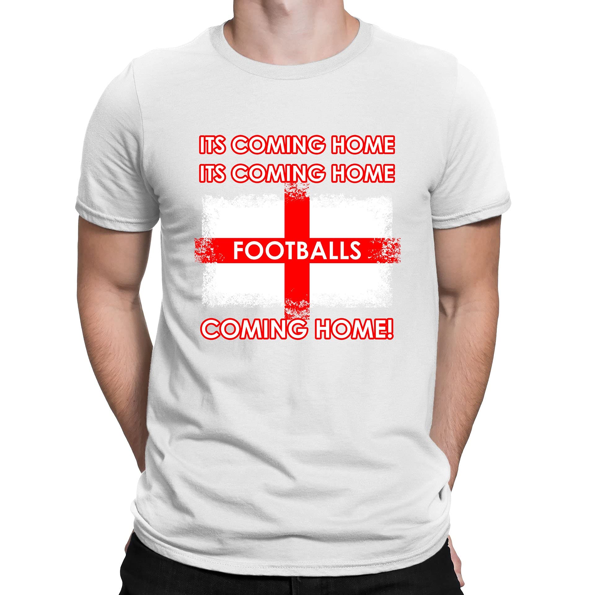Flip Mens England Supporter World Cup Euros T-Shirt Its Coming Home Footballs Coming Home White (XXL)