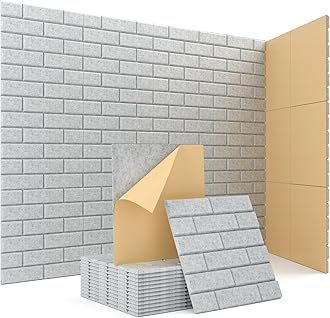 Acoustic Wall Panels, Brick Pattern Peel and Stick Sound Absorbing Panel for Ceiling, Door, Pared, 12 Pack 12"x12"x0.4", Grey Decorative Self Adhesive Wall Tiles for Recording Studio, Room