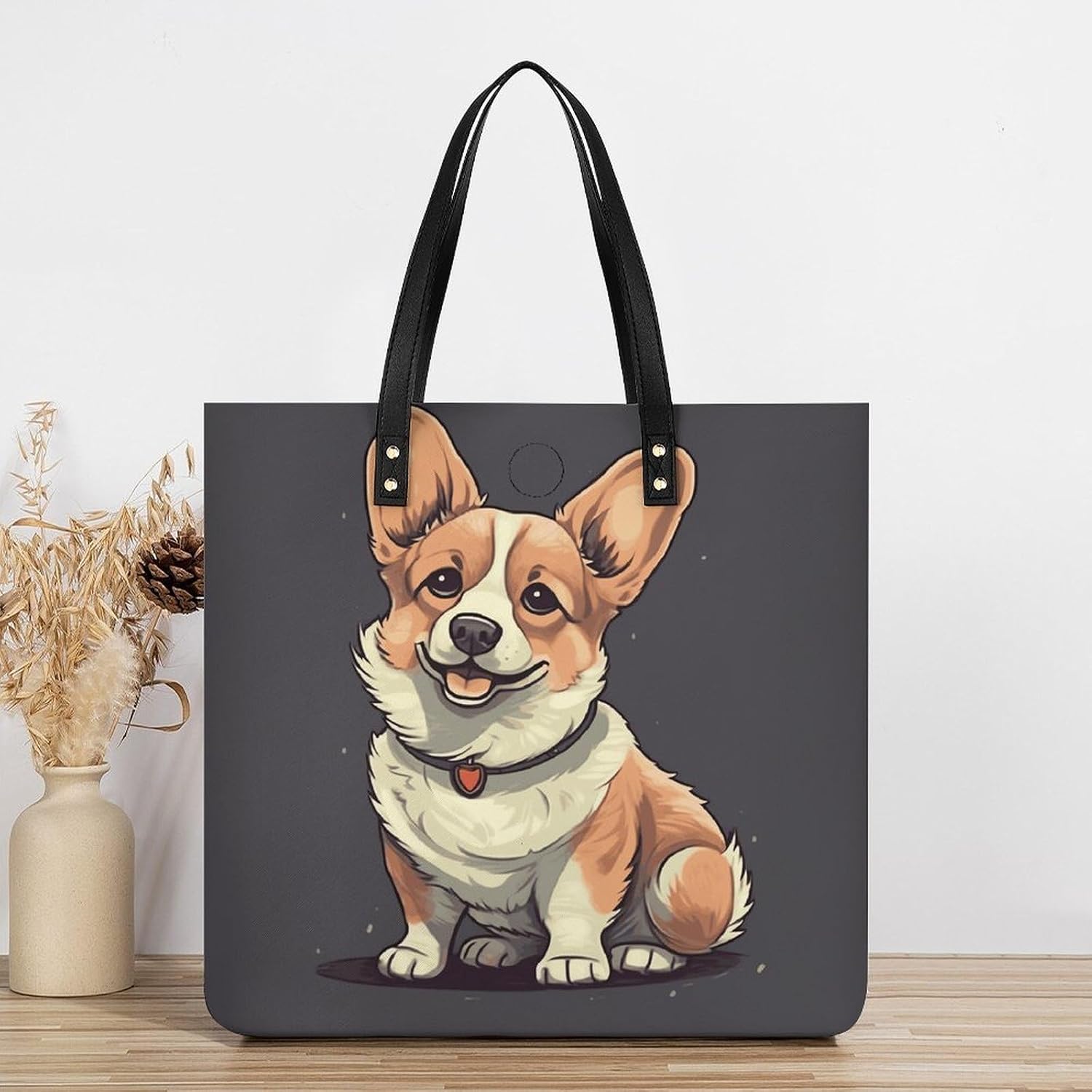 Cute Corgi Dog Illustration Handbags Large Capacity, Tote Bag Stylish Slouchy, Shoulder Bags for Work Beach Travel And Shopping Grocery.