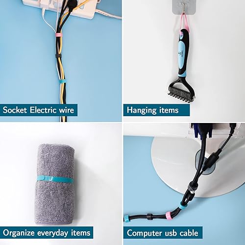 Miniatura 9 de YOVXLO - 50 bridas reutilizables de 6 pulgadas, lazos de sujeción ajustables, paño de microfibra para gestión de cables de conexión de computadora