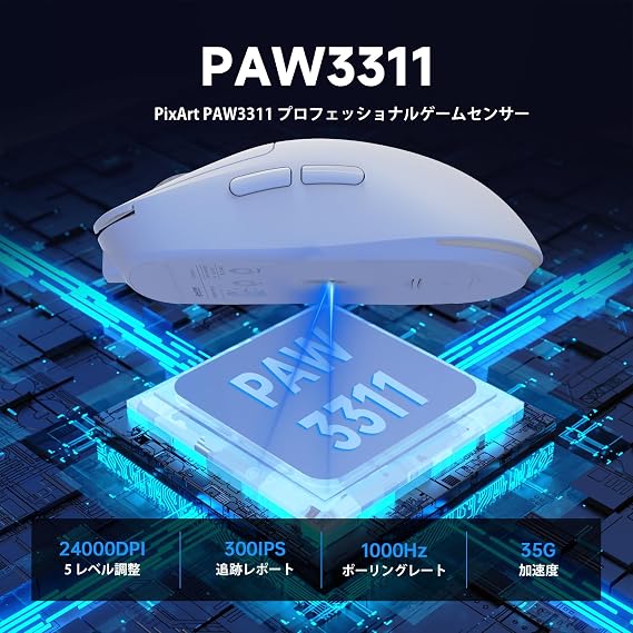 ATTACK SHARK G6 Gaming Mouse Ultra Lightweight Wireless/Bluetooth/USB PAWW3311 Sensor 24000DPI