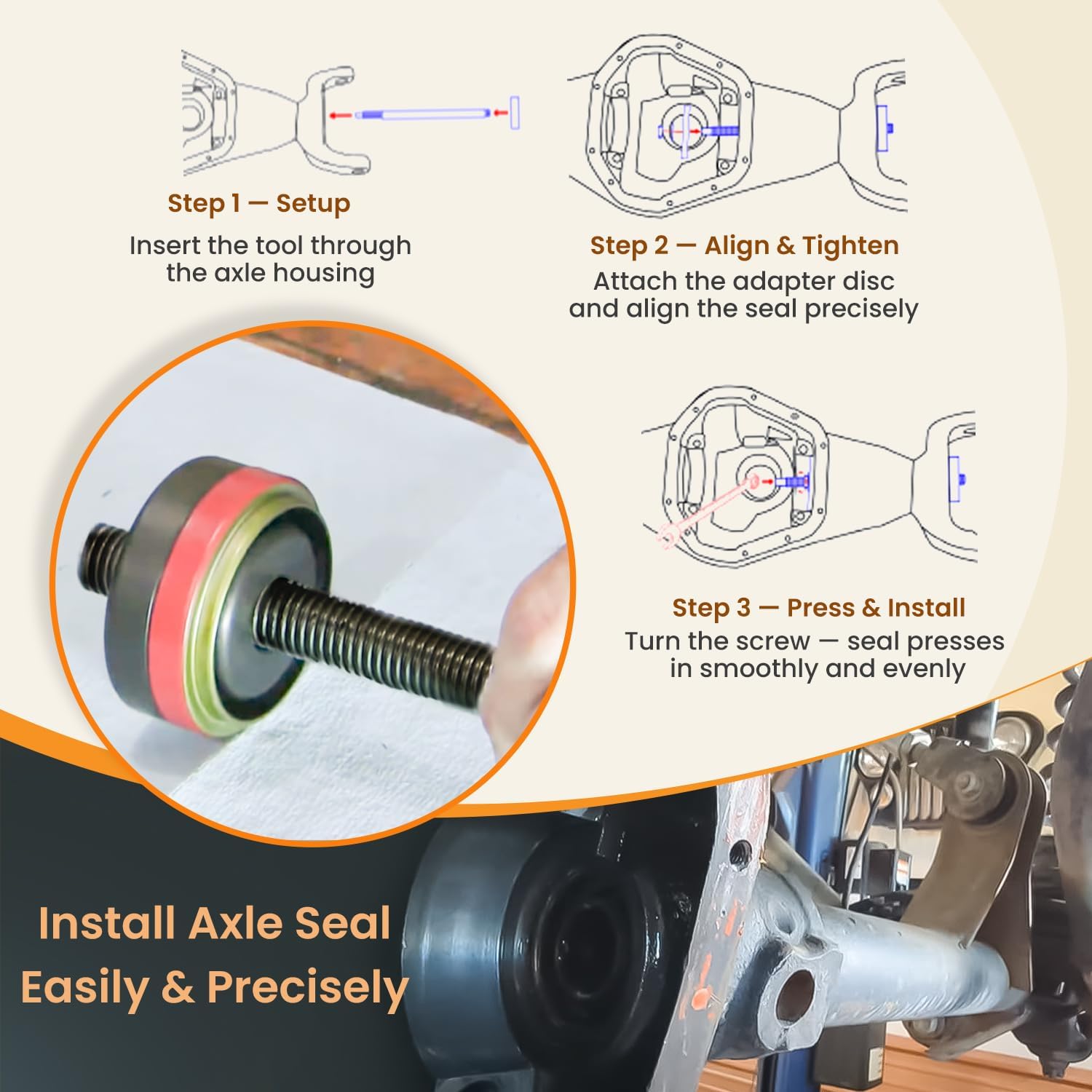Camoo 5041 Right Axle Seal Installer Tool for Dana 44 Dana 60 Front Axles, for Chrysler Dodge Jeep Ram Vehicle Axle Tube Seal Installer Tools (18.5" Rod,2.16" Seals Adapter) (AM-5041A)