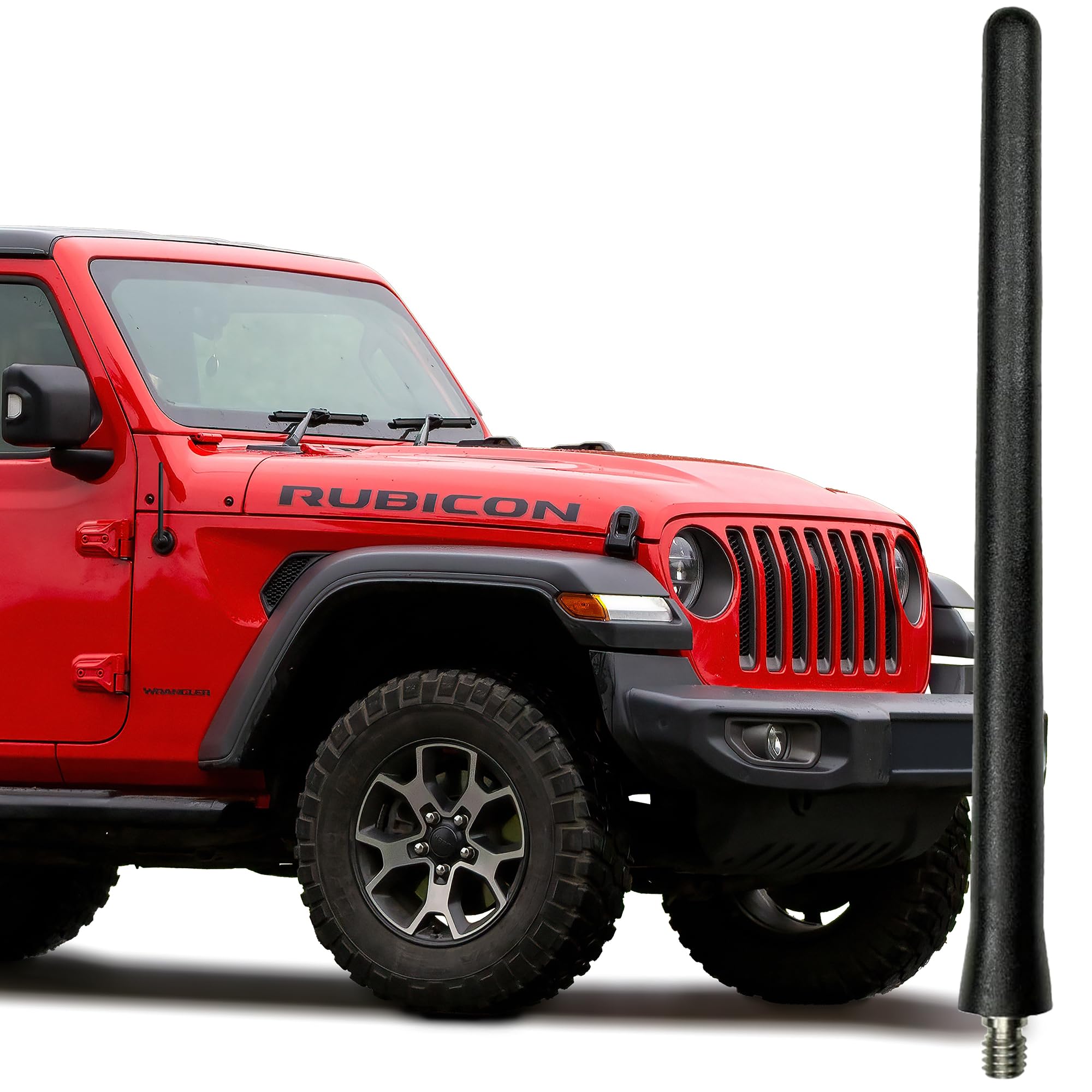 AntennaMastsRus Short Rubber Antenna for Jeep Wrangler JK/JL Gladiator (2007-2024), USA Stainless Steel Threading, The Original 6 3/4" Truck Accessory, Car Wash Proof, Internal Copper Coil