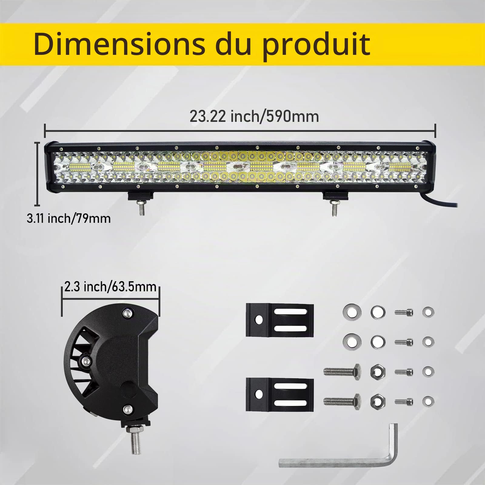 PICAA 59 cm Barre LED 4x4, 23 pouces 480W Barre Lumineuse Led 12V 24V