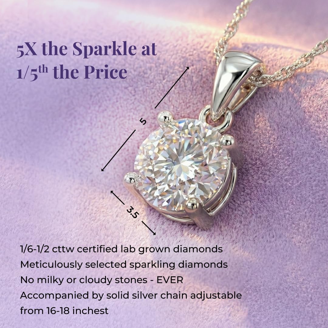 Lab Grown Diamond Pendant Necklace | 1/6 - 1 CT. TW. Diamond Necklace for Women | Certified By Gemologists | 925 Sterling Silver Pendant With a Chain Adjustable to 16", 17" and 18" - Image 3