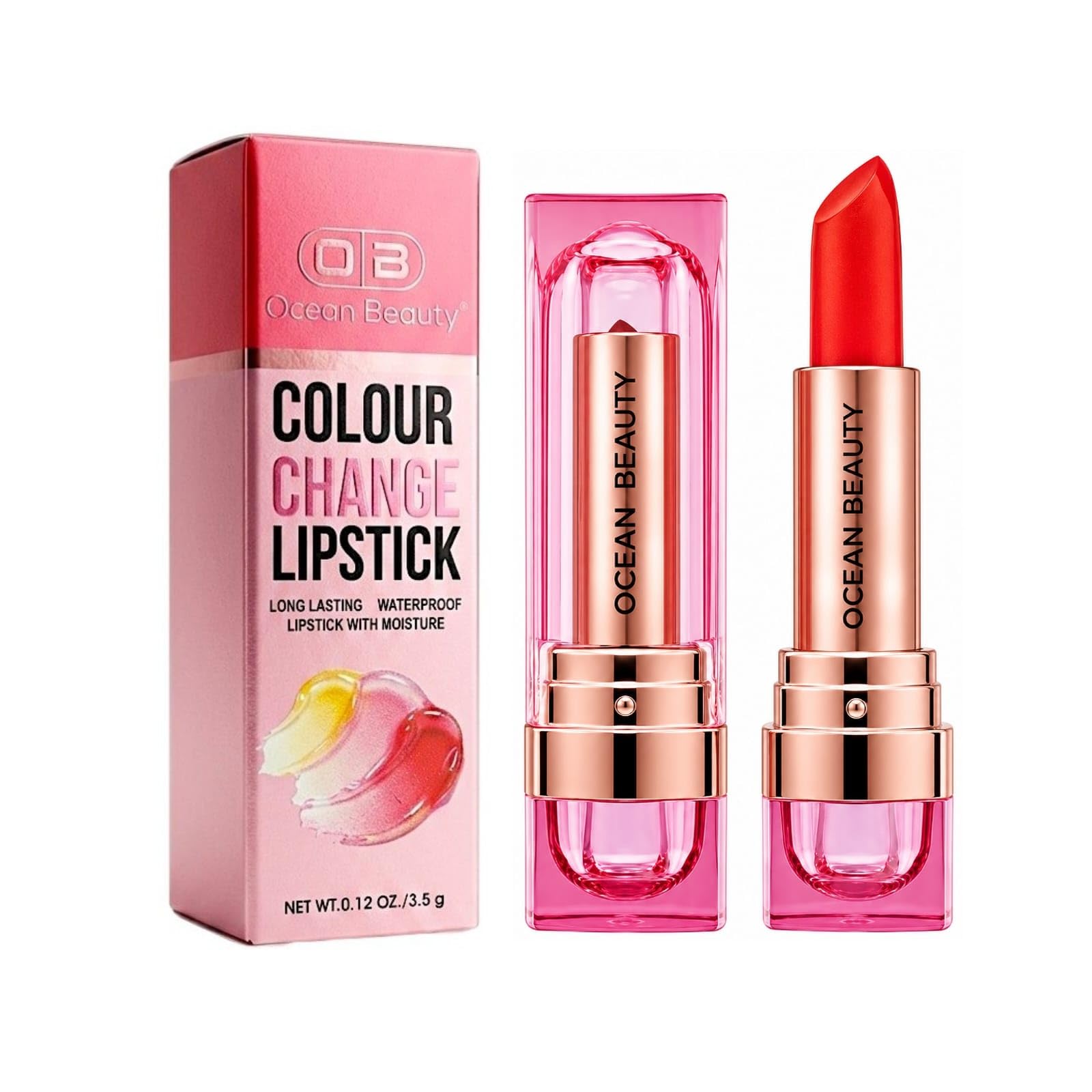 OB Ocean Beauty Waterproof Colour Change Lipstick pH Hydrating Reactive Moisturizing Lip Balm Long Lasting Color Changing Magic Lipstick Gloss Finish Natural Pink Tint, Smudge Resistant for Girls Women-image-36