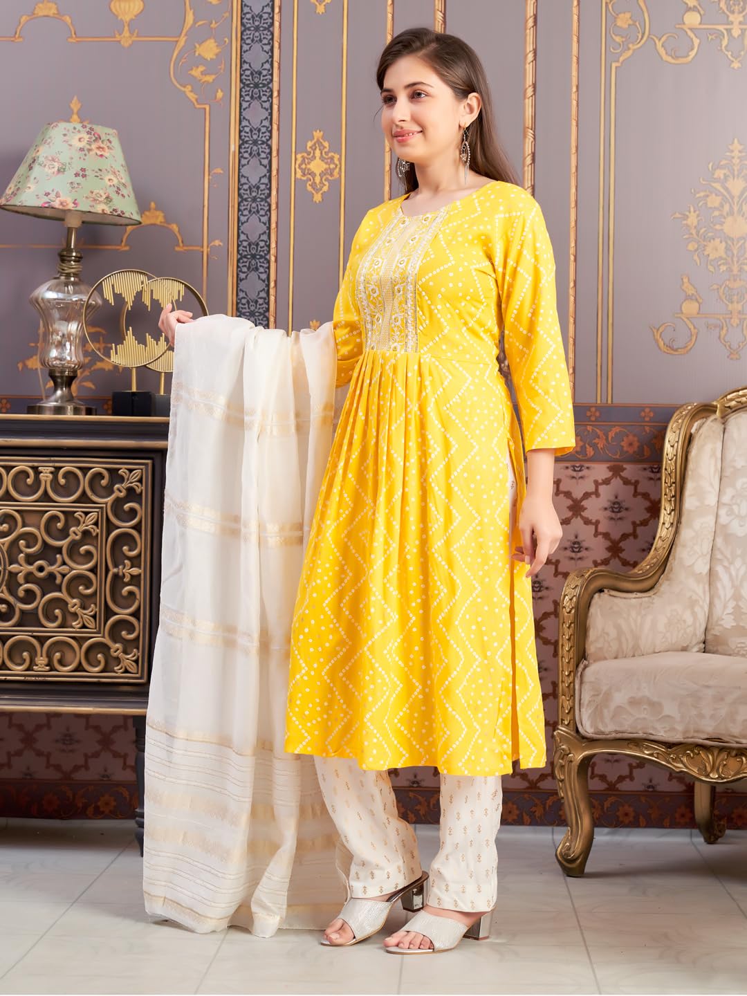 Aarika Girls Ethnic Wear Yellow Colour Bandhani Print Embroidey Rayon Kurti-8-15 Years (Kurti-Tr-242)