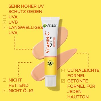 Garnier SkinActive Daily UV Face Care Set for More Glow and SPF 50+ with Vitamin C Serum and Tinted Sun Protection Fluid Against Dark Spots and for Radiant Skin SkinActive Daily UV 1 x 2-Piece Set