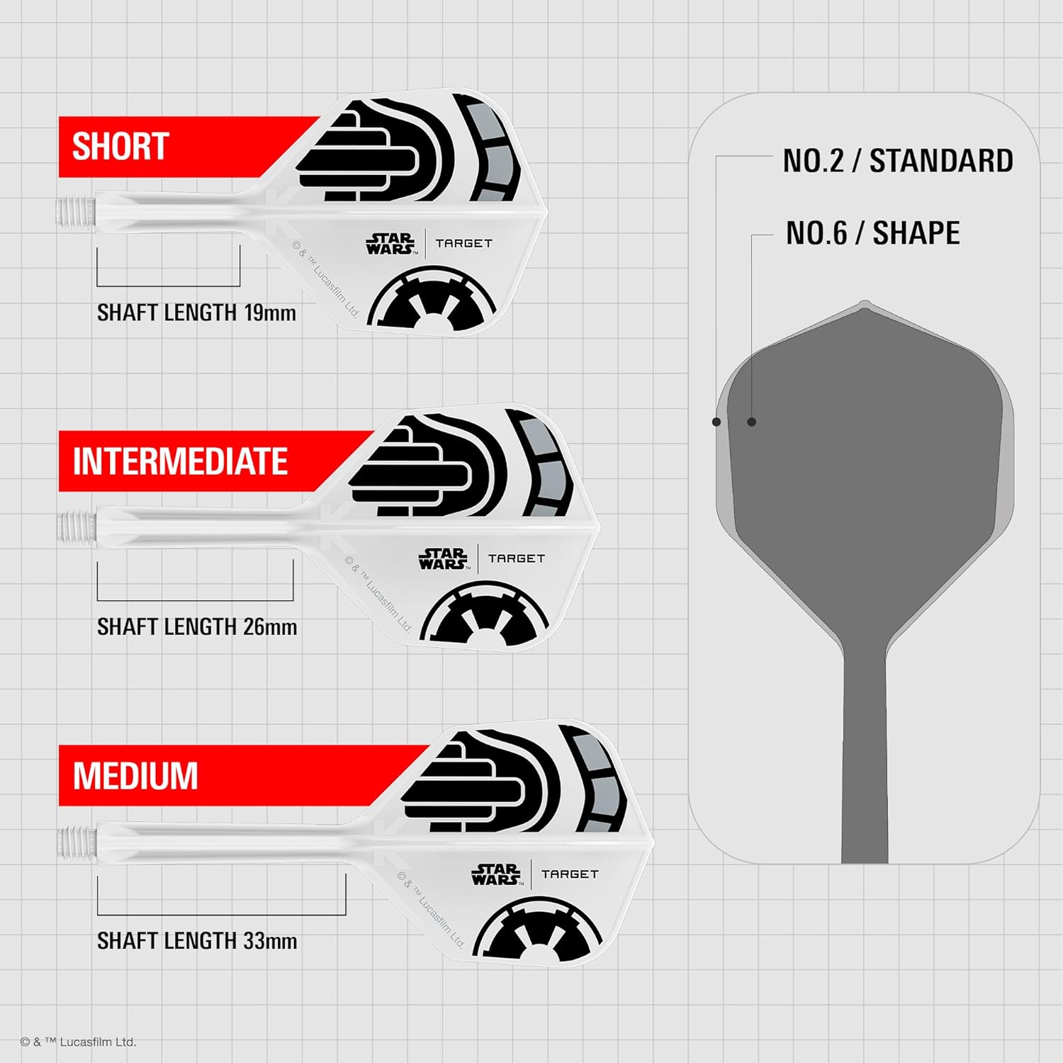 Target Darts Star Wars Storm Trooper K Flex Integrated Dart Flights & Shafts | Storm Trooper Pack of 3 K-Flex, No.2 & No.6 | Short, Intermediate & Medium Disney K-Flex Accessories
