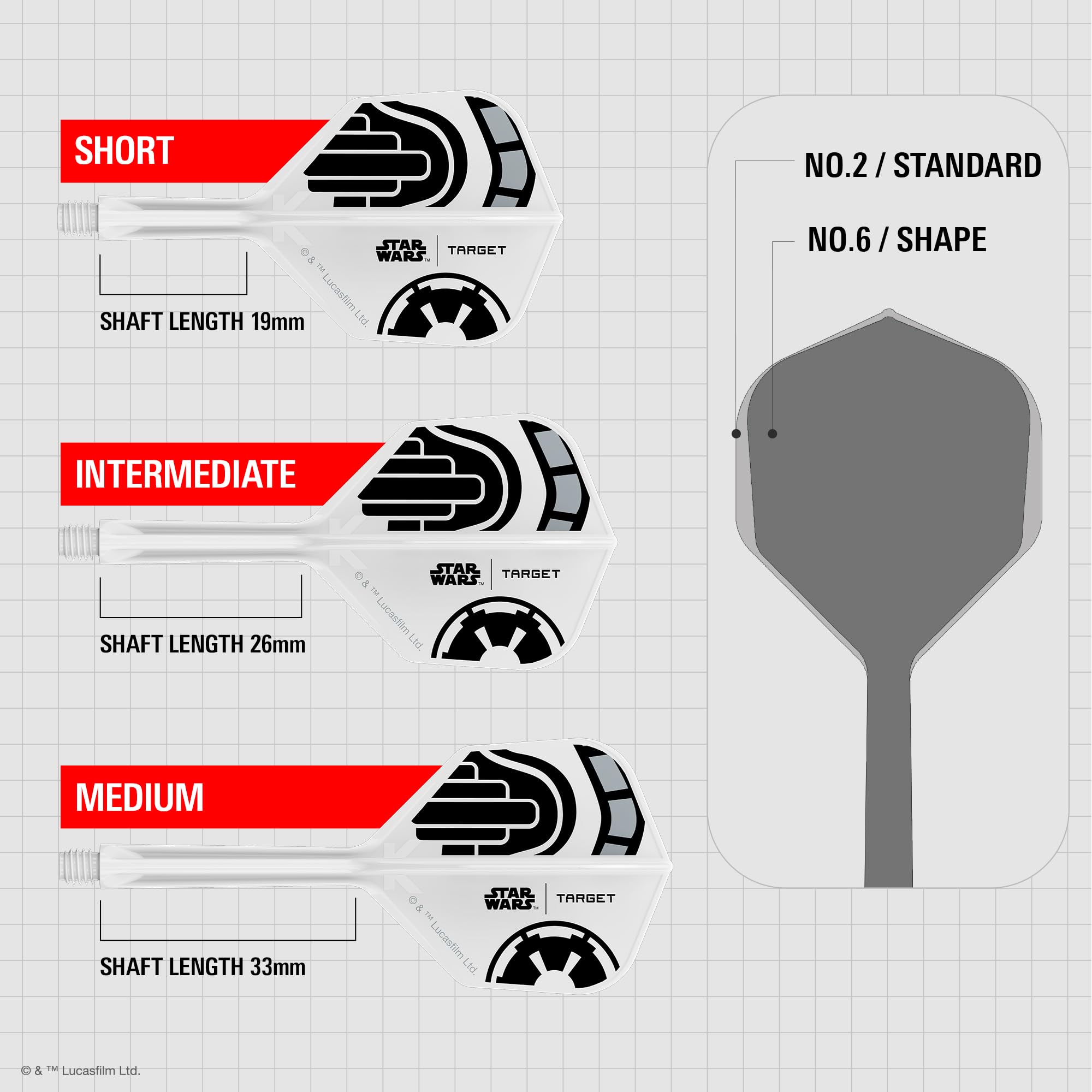 Target Darts Star Wars Storm Trooper K Flex Integredas Dardos Vuelos & Ejes | Stormtrooper Paquete de 3 K-Flex, N.º 2 & N.º 6 | Corto, Intermedio y Medio Disney K-Flex Accesorios