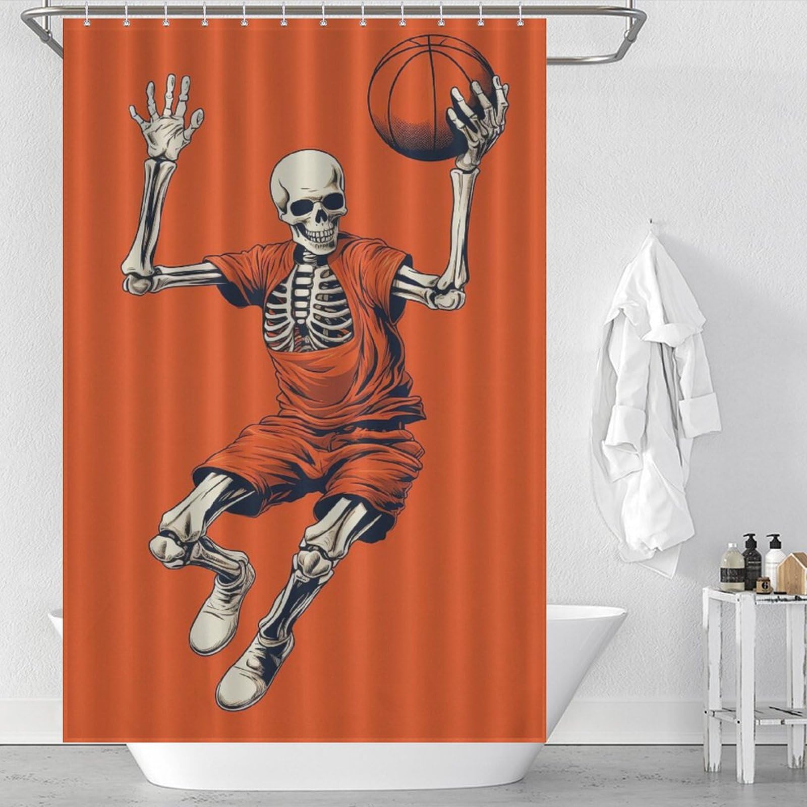 Rideau de douche tissu lavable basketball séchage rapide pour baignoire 122x183