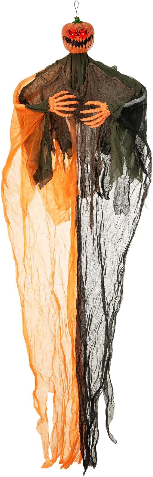 Tangkula 8.2 FT Hanging Pumpkin Ghost, Light-up Scary Prop for Haunted House with Red Glowing Eyes & Bendable Arms, Hanging Halloween Animatronics Decoration, Porch, Yard & Lawn