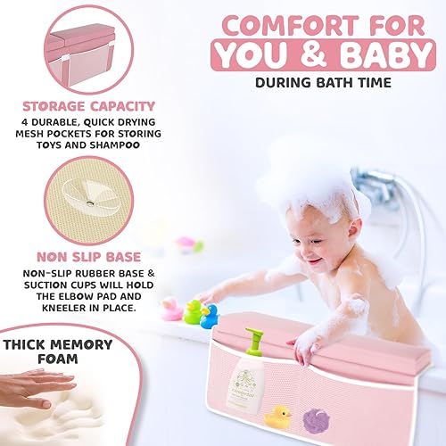 Miniatura 6 de Sleepah Juego de almohadillas de baño para rodillas y codos para baño de bebé, tapete organizador de espuma viscoelástica suave impermeable para