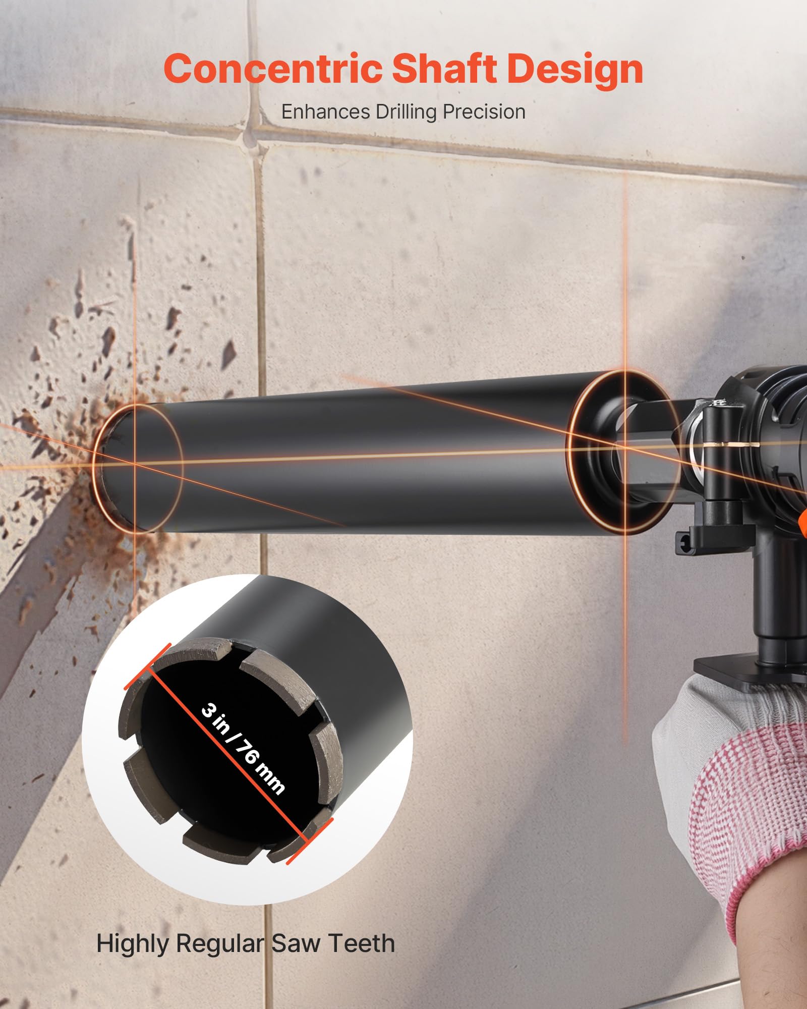 VEVOR Foret Diamant pour Carotteuse, Couronne de Carottage Humide Diamètre 76 mm et Profondeur de Perçage 356 mm, Trépan avec Filetage Intérieur 1-1/4 po-7 32 mm-7, pour Béton Armé Maçonnerie