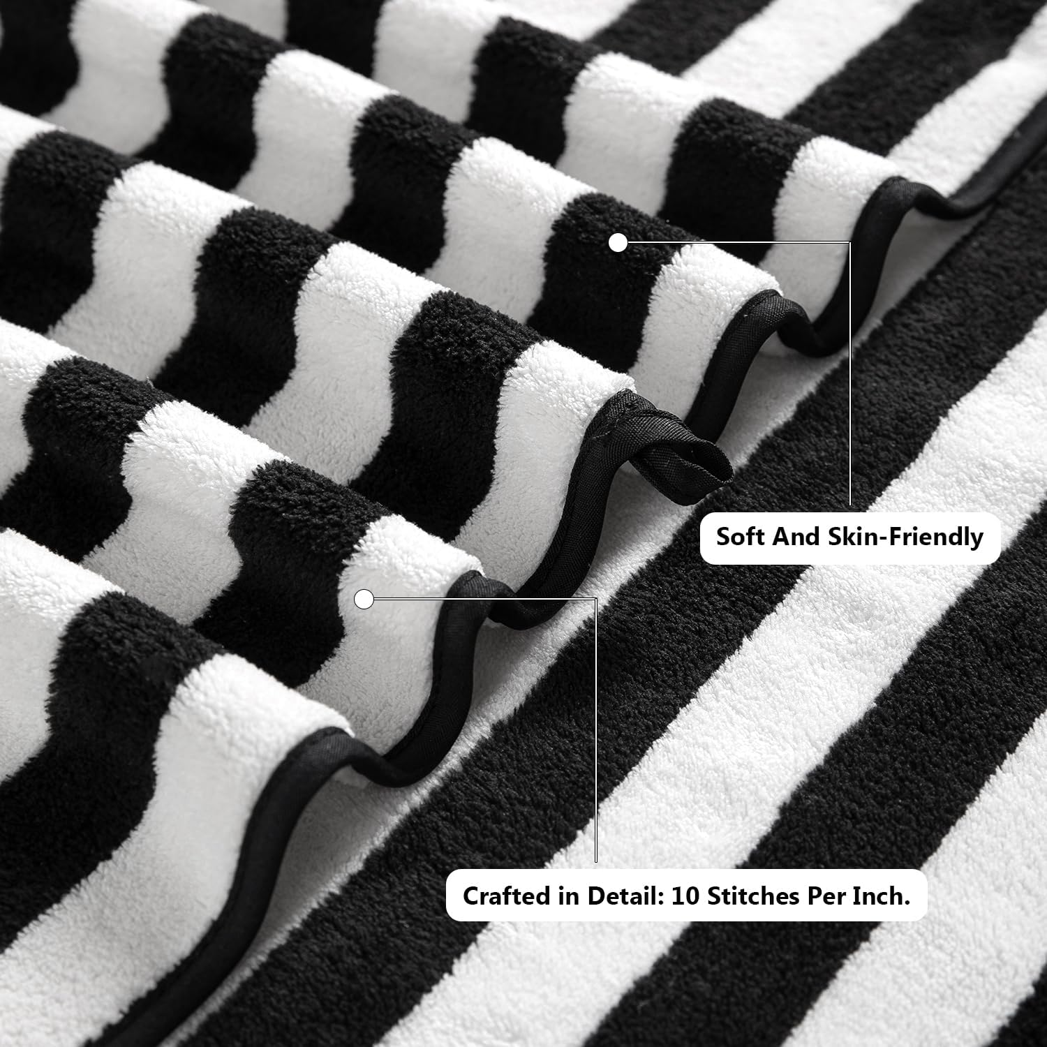 Jarson 18-Piece Striped Bath Towel Set -Highly Absorbent 6 Bath Towels, 6 Hand Towels, 6 Washcloths, Quick Dry Towels for Family Bathroom - Black White