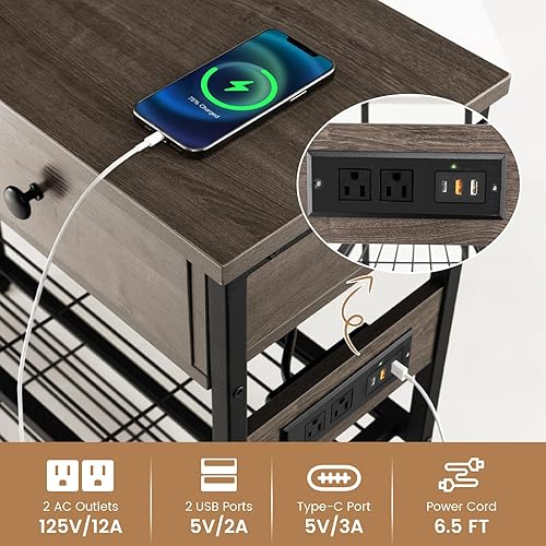 Miniatura 4 de GOFLAME Mesa consola con toma de corriente, mesa de entrada estrecha con cajones, 2 salidas de CA y 2 puertos USB, mesa de sofá para sala de estar