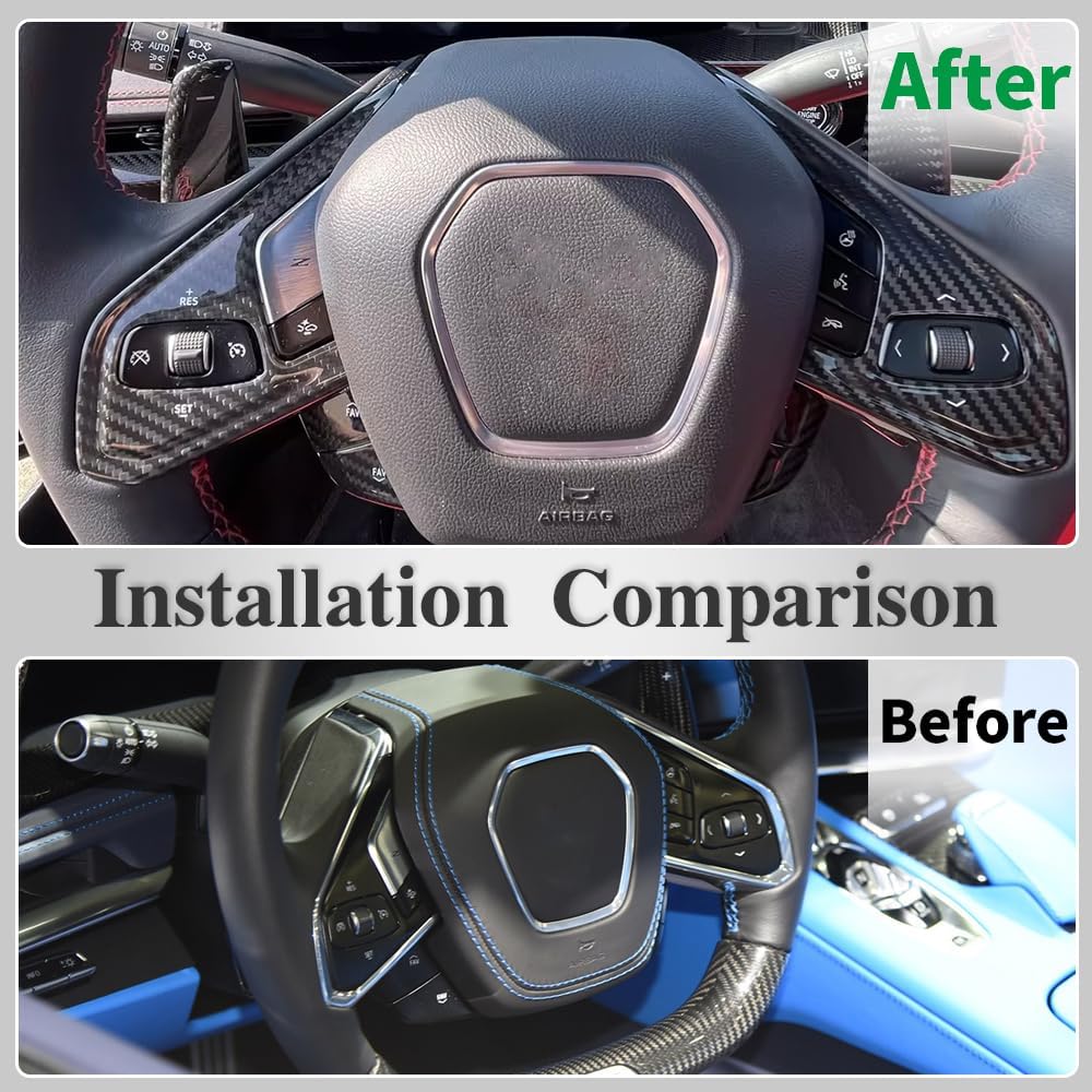 Car Steering Wheel Button Frame for C8 Corvette Z51 Z06 Stingra Coupe HTC 2024 2025 2026,Carbon Fiber Button Control Switch Cover (3 Button Type B-2024+)