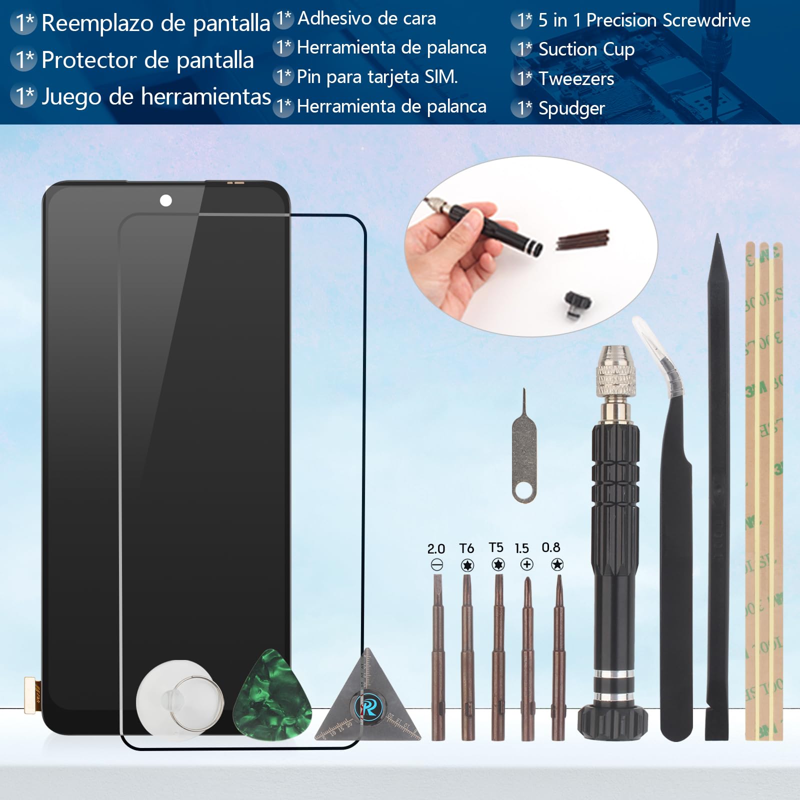 RongZy Pantalla para Xiaomi Redmi Note 12 Táctil LCD de Repuesto Ensamblaje Digitalizador Reemplazo para Xiaomi Poco X5 con Herramientas de Reparación(Negro)