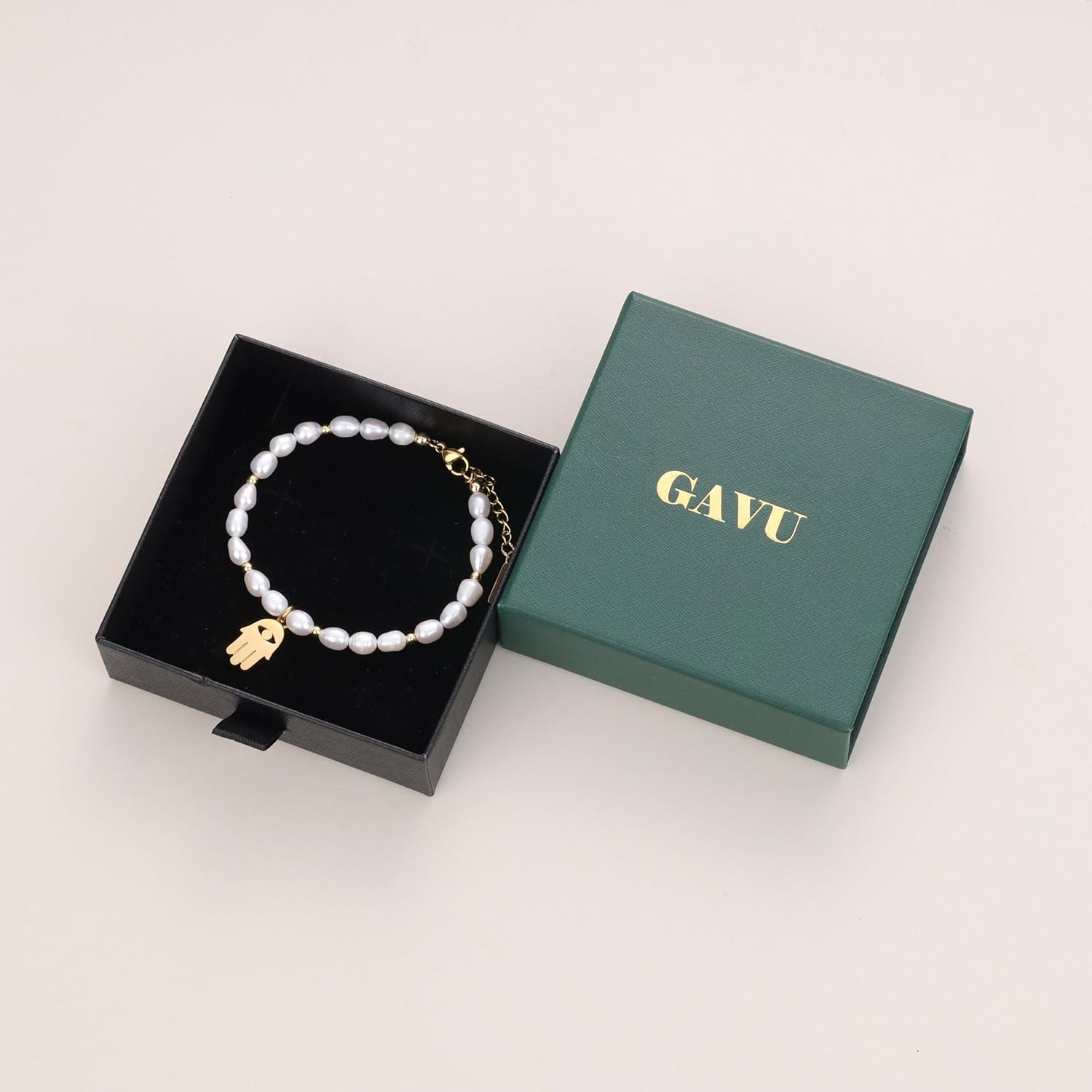 GAVU Freshwater Pearl Jewelry for Women, Women’s Evil Eye Hamsa hand Bracelet for Women, Natural Pearl Bracelet for Women