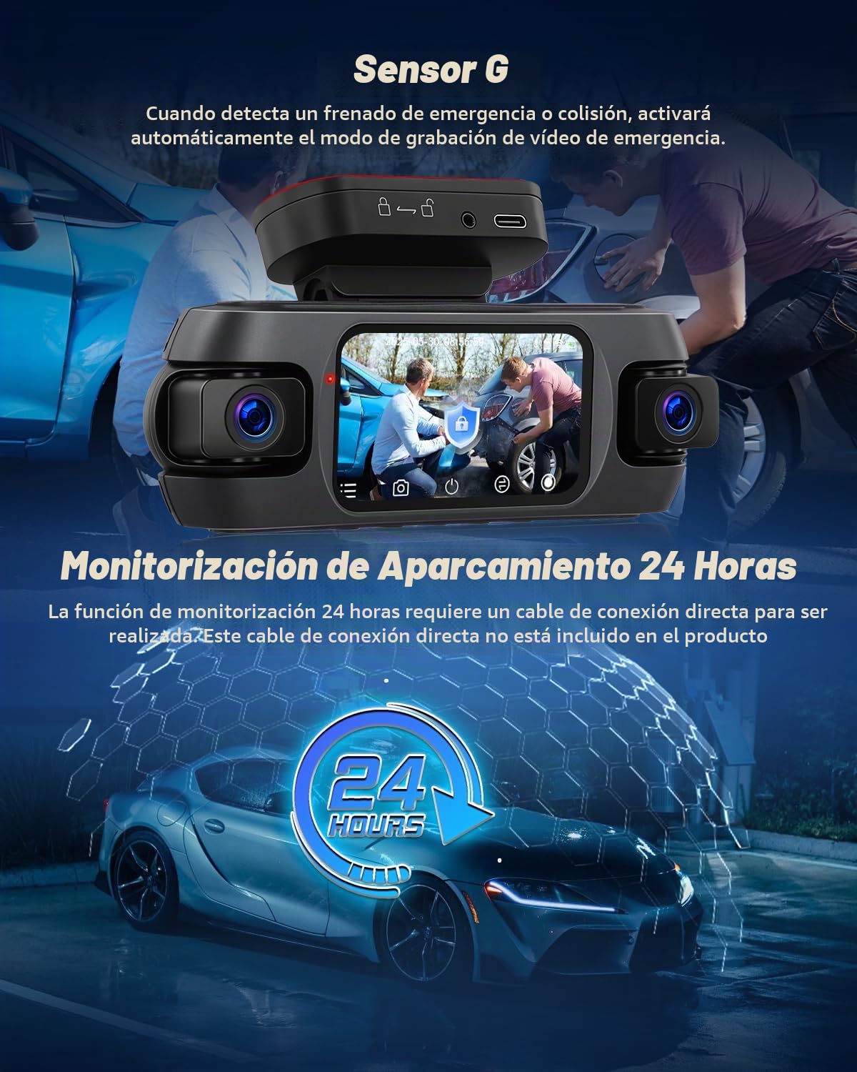 NHOPEEW Cámara Frontal y Trasera de 4 Canales para automóviles con Pantalla de 3,16 Pulgadas - Cámara de salpicadero con visión Nocturna 360° 8R, grabación en Bucle y detección de Movimiento