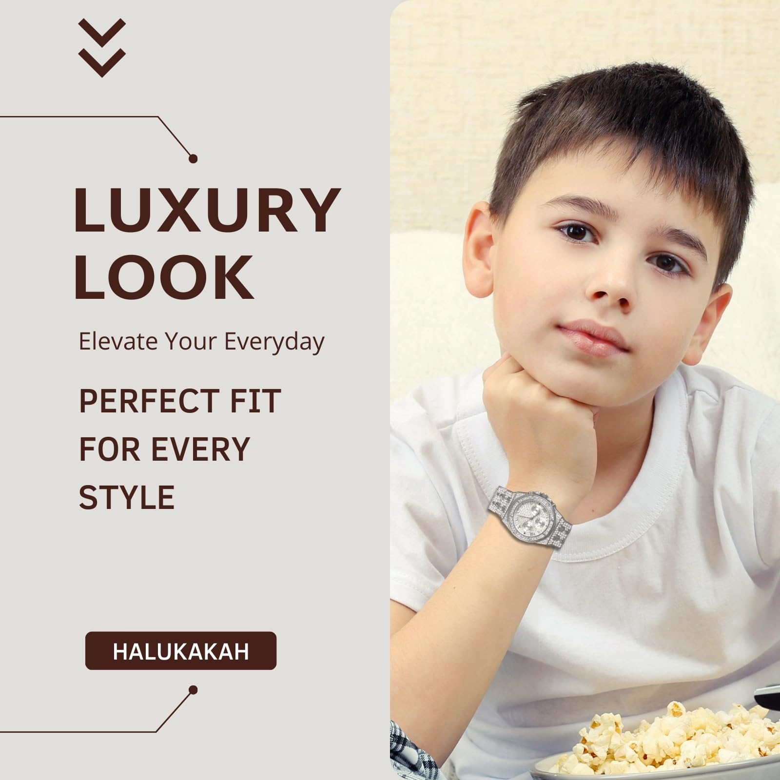 Halukakah Montre en Or avec Diamants pour Garçons,Ados,Enfants - Plaqué Or 18K/Platine,Cadran Octogonal 40mm avec Chiffres Romains,Quartz Japonais -20cm,avec Outil de Réglage -pour Anniversaires,Fêtes