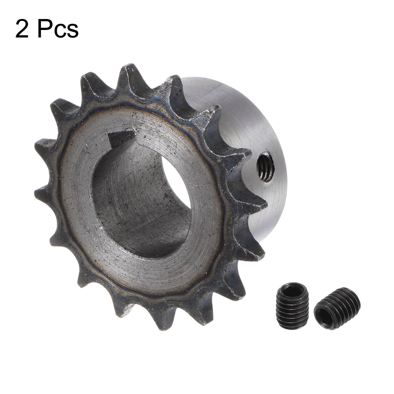 QUARKZMAN 2Pcs Pignon de Chaîne à Rouleaux ISO/DIN 06B-1 Type B, Alésage de 22mm, Pas de 3/8", en Acier A3, Simple Brin de Pignon à Rouleaux Trempé avec 16 Dents