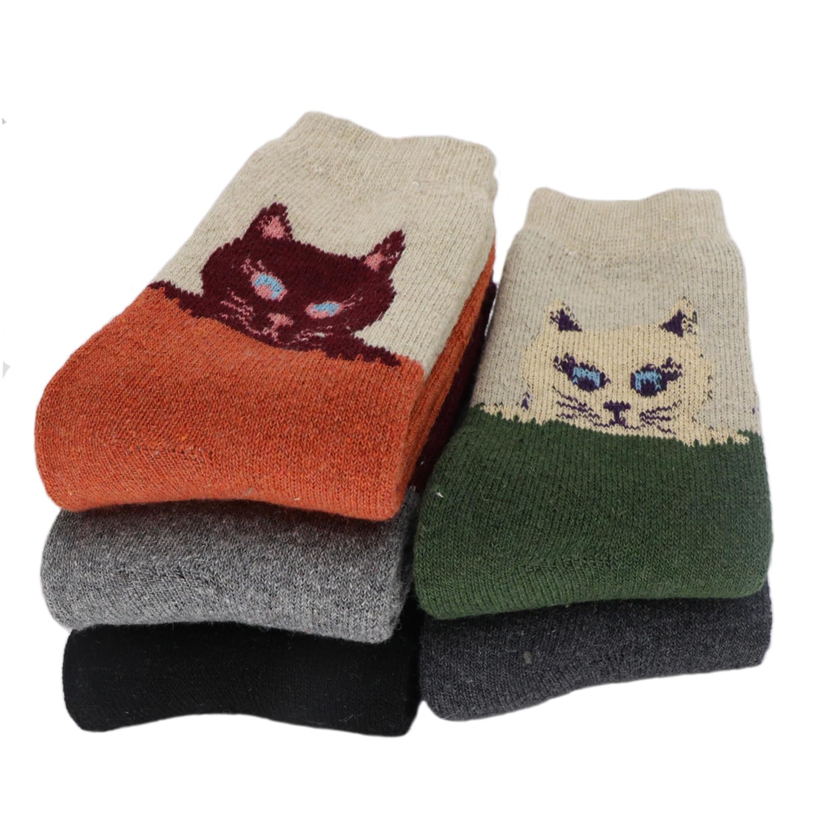 YZKKE 5Pack Womens Warm Wool Soft Cozy Crew Socks Cute Animal Owl Cat Design Sock for Fall Winter Gifts Size 5-9