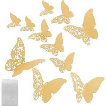 3D Schmetterlinge Deko 12 St ck Schmetterling Deko Wohnzimmer 3 Gr e 3D Schmetterling Gartendekoration mit Kleber Wand Deko f r Hochzeit Party Balkon Wand 12 Beige
